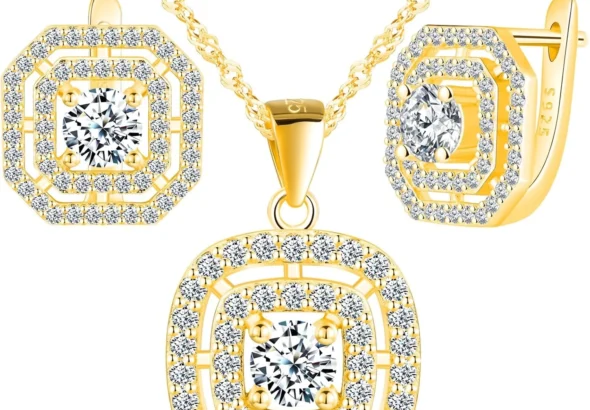 Cubic Zirconia 925 Sterling Silver Necklace and Earrings Set