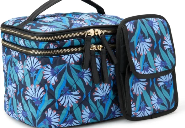 Quilted Cosmetic Case with Brush Storage for Women