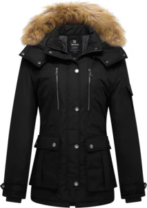 Wantdo Women's Quilted Puffer Jacket with Faux Fur Hood Waterproof Windproof