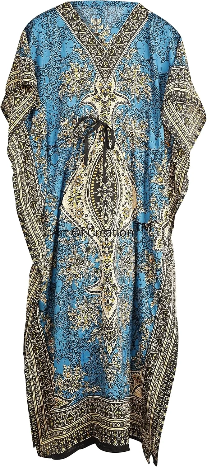 Art Of Creation Women's Casual 100% Polyester Kaftan Dress, Maxi Kaftan Dress, Beachwear Cover Up (Free Size with Adjustable Back Strap)