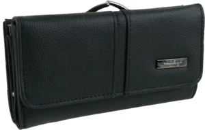 Lorenz Ladies Large Black Cowhide Leather Clasp Purse/Wallet