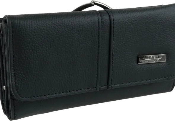 Lorenz Ladies Large Black Cowhide Leather Clasp Purse/Wallet