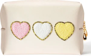 Heart Makeup Cosmetic Bag - Valentine's Day Gift Preppy Patch Cute Heart Toiletry Bag PU Leather Makeup Pouch Portable Waterproof Travel Shower Organizer Birthday Gifts for Women Girls