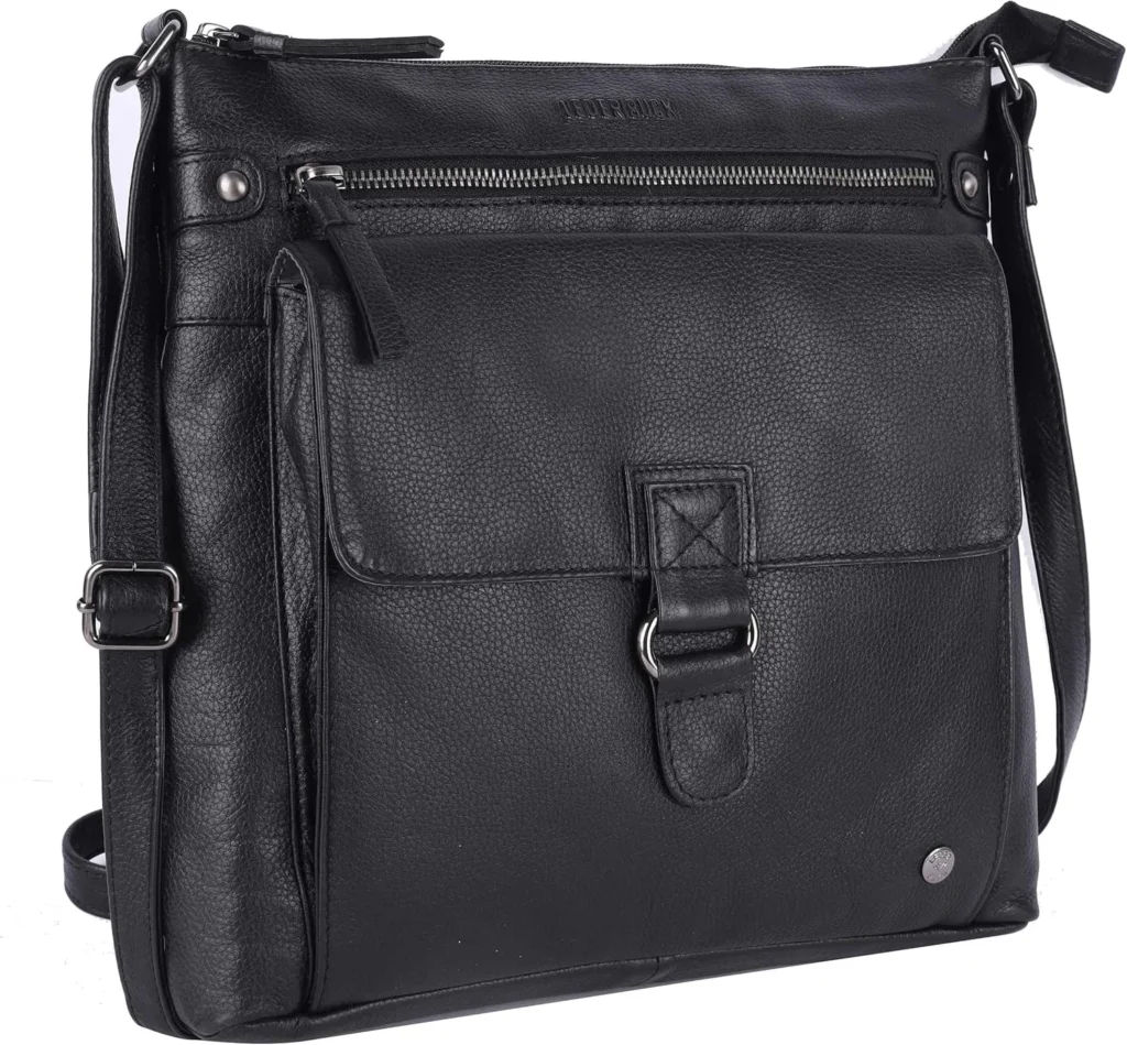 Leather Crossbody Bag with Triple Zip Sling Shoulder