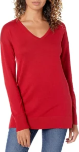 Amazon Essentials Women's Regular Fit Lightweight Long-Sleeved V-Neck Tunic Jumper (Available in Plus Size)
