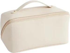 CORIOS Large Capacity Travel Cosmetic Bag Make Up Bag with Handle and Zipper Multifunction Waterproof Toiletry Bag PU Travel Organiser Bag Wash Bag for Women Ladies Girls White