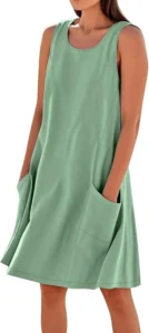 Sleeveless Cotton Linen Dresses for Women UK Casual Summer Swing Short Sundress with Pockets Ladies Tank Vest Dress Plus Size My Orders Sale Clearance Order 2025 Trending