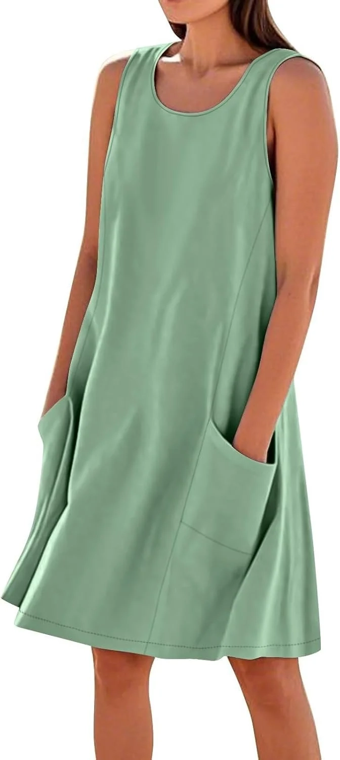 Sleeveless Cotton Linen Dresses for Women UK Casual Summer Swing Short Sundress with Pockets Ladies Tank Vest Dress Plus Size My Orders Sale Clearance Order 2025 Trending