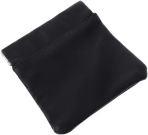 Men Ladies Genuine Leather Coin Pouch Snap Top Purse Strong Metal Spring Closure Small Change Bag,Black