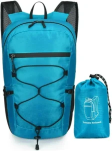 15L hiking backpack, Lightweight Foldable waterproof backpack, Small Travel Rucksack for Women Men Packable Folding Bagpack for Travelling (Azure Color-A)