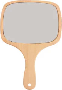 Lurrose Wood Makeup Mirrors, Portable Wooden Handle Hand Held Makeup Mirrors Vintage Wood Vanity Cosmetic Mirror Travel Makeup Mirror for Women (Size 2 Large)