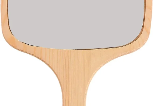 Lurrose Wood Makeup Mirrors, Portable Wooden Handle Hand Held Makeup Mirrors Vintage Wood Vanity Cosmetic Mirror Travel Makeup Mirror for Women (Size 2 Large)