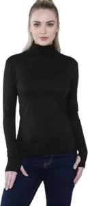 Womens Long Sleeve Polo Neck Top with Thumb Hole Ladies Roll Neck Stretch Gym Yoga Running Base Layer Soft Viscose High Neck Pullover UK Sizes 8-14