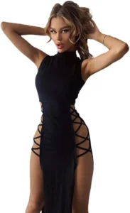 JasmyGirls Women's Rave Outfits Sexy Sleeveless High Slit Bodycon Dress Halloween Dresses