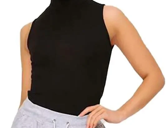 STAR FASHION Ladies/Women Sleeveless Stretchy High Turtle Polo Neck Vest Top Fashionable and Causal T-Shirts