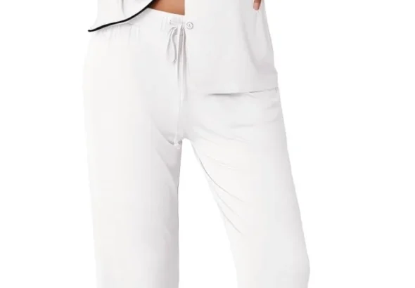 Ekouaer Pajamas Women's Long Sleeve Sleepwear Soft Button Down Loungewear Pjs Lounge Set Nightwear XS-XXL