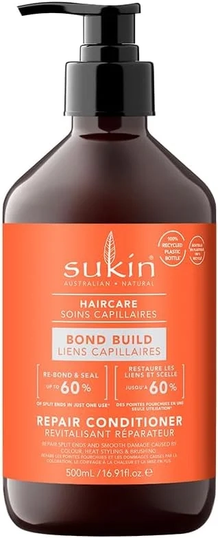 Sukin - Bond Build Repair Conditioner - Paraben Free - Moisturising with Lemon Myrtle and Botanicals - Repair Split Ends and Smooth Damage Caused by Colour, Heat and More - 500ml