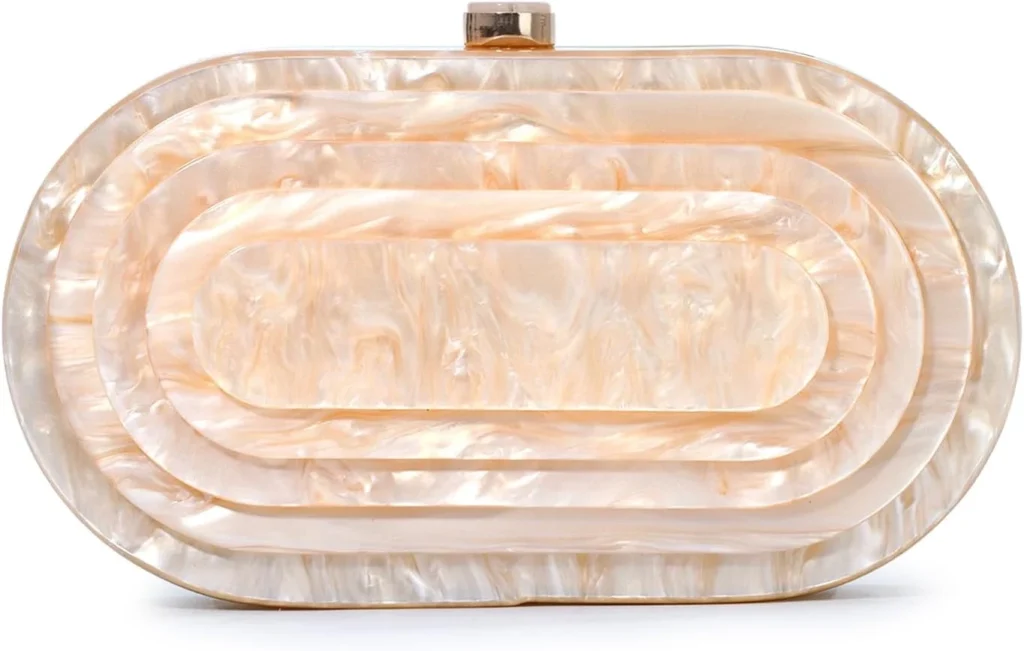 Fecialy Acrylic Evening Clutch Bag for Women Shell Shape Handbags Marbling Purse Formal Party Bridal Wedding Crossbody Bag