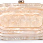 Fecialy Acrylic Evening Clutch Bag for Women Shell Shape Handbags Marbling Purse Formal Party Bridal Wedding Crossbody Bag