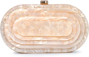 Fecialy Acrylic Evening Clutch Bag for Women Shell Shape Handbags Marbling Purse Formal Party Bridal Wedding Crossbody Bag