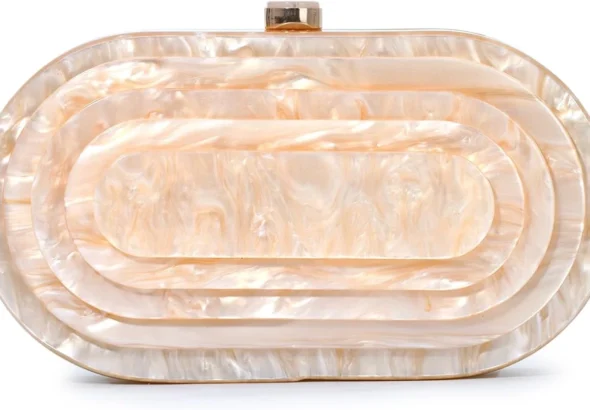 Fecialy Acrylic Evening Clutch Bag for Women Shell Shape Handbags Marbling Purse Formal Party Bridal Wedding Crossbody Bag