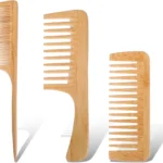 3Pcs Natural Bamboo Comb for Women, Wide Tooth Wooden Comb for Curls, Rat Tail Beard Combs Set for Thick Thin Straight Hair Women, Men Barber Styling, Curly Teasing, Parting, Mustache