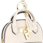 PATIKIL Mini Tote Bag Keychain, Cute Coin Purse Keychain PU Leather Backpack Purse Key Chain Little Cosmetic Bag Keychains for Women Makeup Card Data Cable Organizer, White