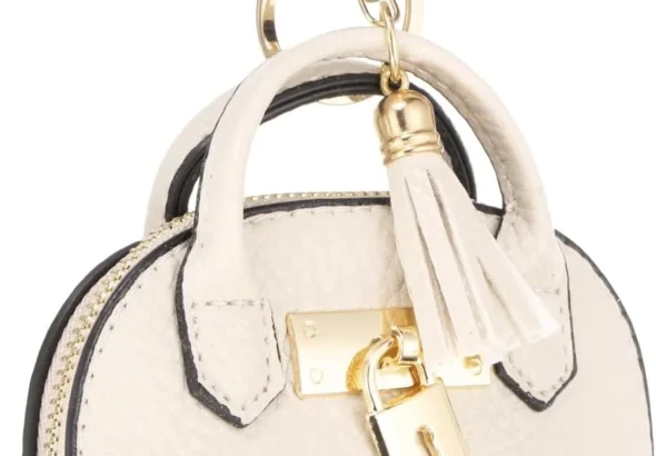 PATIKIL Mini Tote Bag Keychain, Cute Coin Purse Keychain PU Leather Backpack Purse Key Chain Little Cosmetic Bag Keychains for Women Makeup Card Data Cable Organizer, White