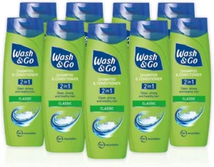 Wash & Go Classic 2 in 1 Shampoo & Conditioner, Men's Hair Shampoo, For All Hair Types, Bulk Pack x 9 bottles