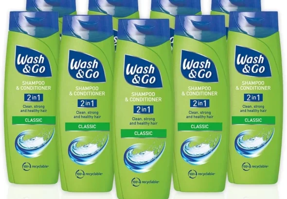 Wash & Go Classic 2 in 1 Shampoo & Conditioner, Men's Hair Shampoo, For All Hair Types, Bulk Pack x 9 bottles