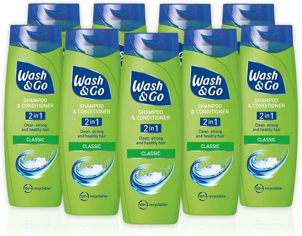 Wash & Go Classic 2 in 1 Shampoo & Conditioner, Men's Hair Shampoo, For All Hair Types, Bulk Pack x 9 bottles