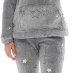 Slumber Hut Womens Fleece Pyjamas Star Pattern - Ladies Luxury Hooded Sherpa or Round Neck Style PJ's - Warm Winter Pajamas for Women - Size 8 up to 22