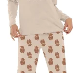 Ladies' Highland Cow Print Pyjamas, Grey Marl Cotton Blend, Long Sleeve Top & Trousers, Cosy Loungewear Gift, Women's Pajamas Lounge Wear Long Sleeve Grey PJs Comfy