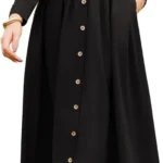 GRACE KARIN Women's Crew Neck Long Sleeve Midi Dress Winter A-Line Casual Dress with Buttons