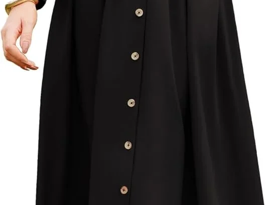 GRACE KARIN Women's Crew Neck Long Sleeve Midi Dress Winter A-Line Casual Dress with Buttons