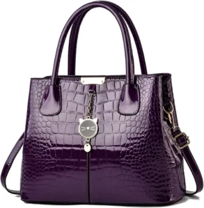 NICOLE & DORIS Elegant Tote Bags for Women - Patent PU Leather Handbag with Top Handle and Cute Pendant