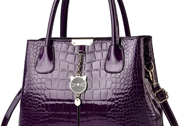 NICOLE & DORIS Elegant Tote Bags for Women - Patent PU Leather Handbag with Top Handle and Cute Pendant