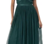 Anaya with Love Women's Women's Ladies Midaxi Dress V-Neck Short Flutter Sleeve Ribbon A-line Tulle for Bridesmaid Wedding Guest Prom Ball Gown Dress (Pack of 1)