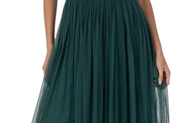 Anaya with Love Women's Women's Ladies Midaxi Dress V-Neck Short Flutter Sleeve Ribbon A-line Tulle for Bridesmaid Wedding Guest Prom Ball Gown Dress (Pack of 1)