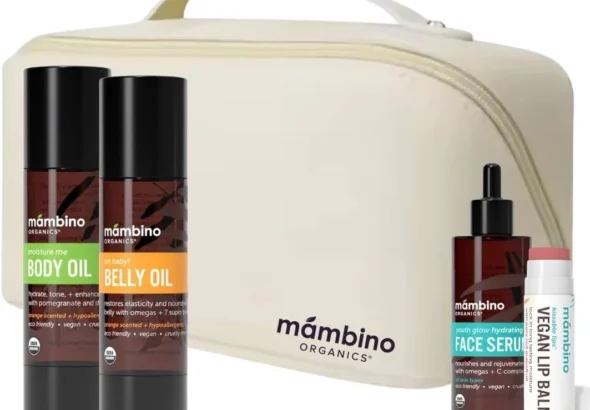 Mambino Organics Bun in the Oven Kit  All Natural Skincare Set for Pregnant Women  Anti-stretch mark, Body Moisturizer, Lip Balm Gift Pregnancy Gift Set for First time Moms