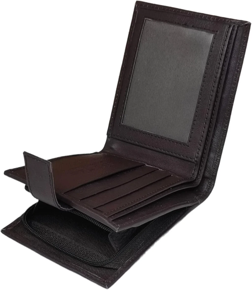 RFID Blocking Gents Wallet, Credit Card Holder & Money Organisers for Men with ID Window & Side Zip Coin Pocket #44 (Brown)