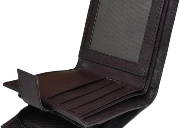 RFID Blocking Gents Wallet, Credit Card Holder & Money Organisers for Men with ID Window & Side Zip Coin Pocket #44 (Brown)