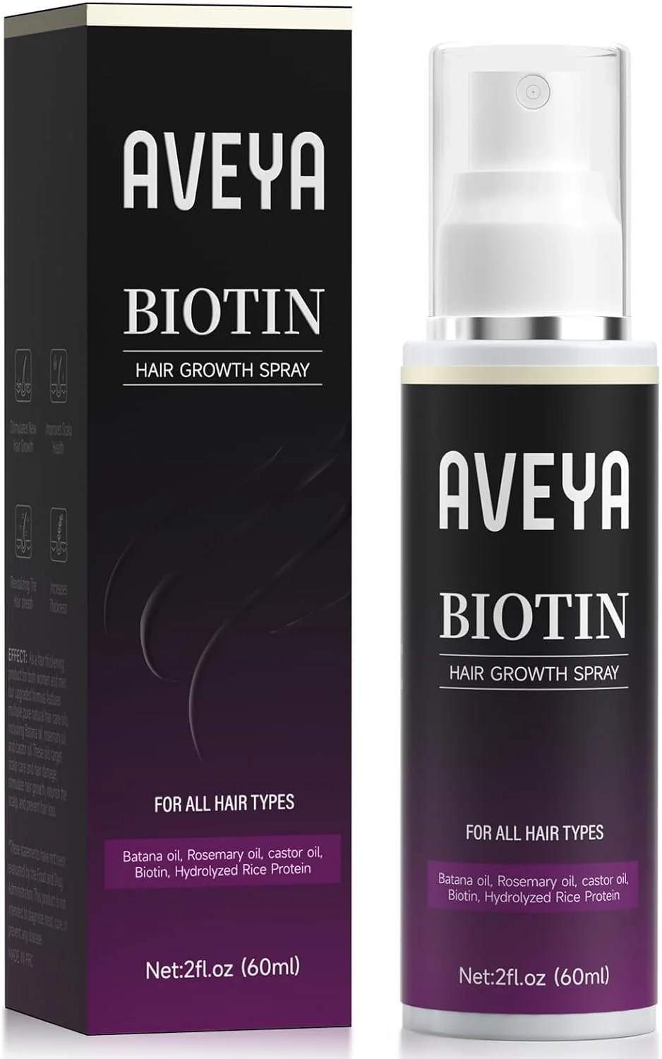AVEYA Hair Growth Spray for Women and Men with Rosemary Oil, Batana Oil and Biotin for Scalp - Strengthens, Thickens and Accelerates Hair Care - Non Greasy