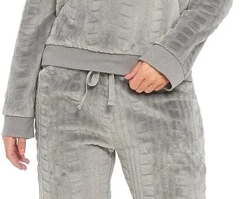 kraftd Womens Pyjamas Set Warm Fleece Winter Cosy Soft 2 Piece Pjs Sets Nightwear Loungewear Long Sleeve Top and Bottoms Pjs Sleepwear