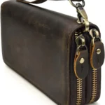 LUUFAN Men's Genuine Leather Long Wallet with Zipper Pocket Vintage Bifold Checkbook Purse