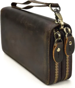 LUUFAN Men's Genuine Leather Long Wallet with Zipper Pocket Vintage Bifold Checkbook Purse