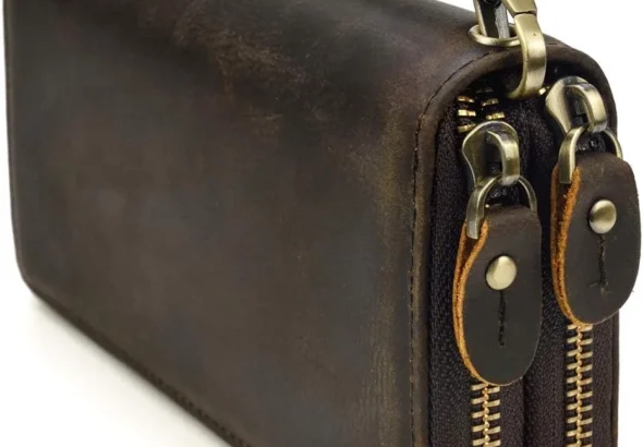 LUUFAN Men's Genuine Leather Long Wallet with Zipper Pocket Vintage Bifold Checkbook Purse