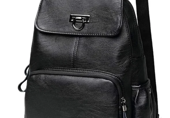 NICOLE & DORIS Woman Faux Leather Backpack Casual Daypack Ladies Leather Rucksack Black