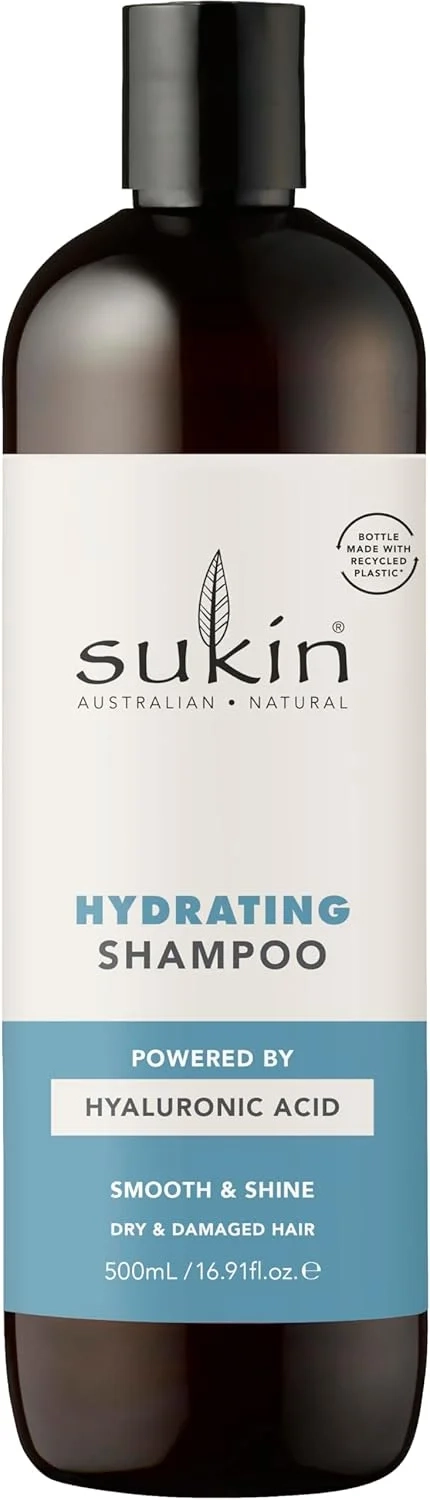 Sukin Hydrating Shampoo 500ml - moisturises scalp and repairs dry and damaged hair, adds shine and tames frizz - with Coconut Oil & Shea Butter; cruelty free & vegan friendly.
