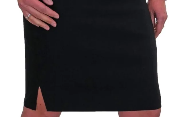 icecoolfashion Women's Pencil Skirt Stretch Bodycon Girls School Uniform Ladies Work Office Slit Knee Length Slim Fit Skirt 6-18